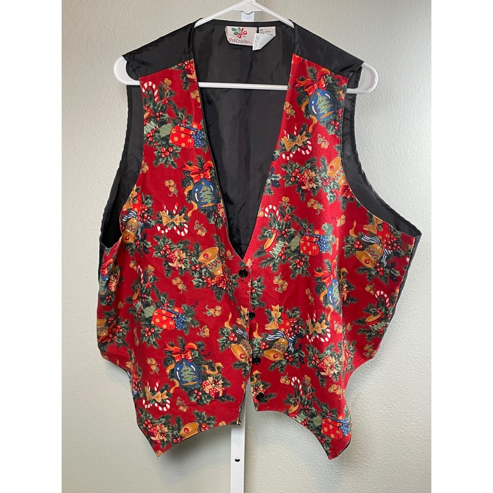 Vintage NutCracker Christmas Vest Women's 26 Red Holiday Festive Print